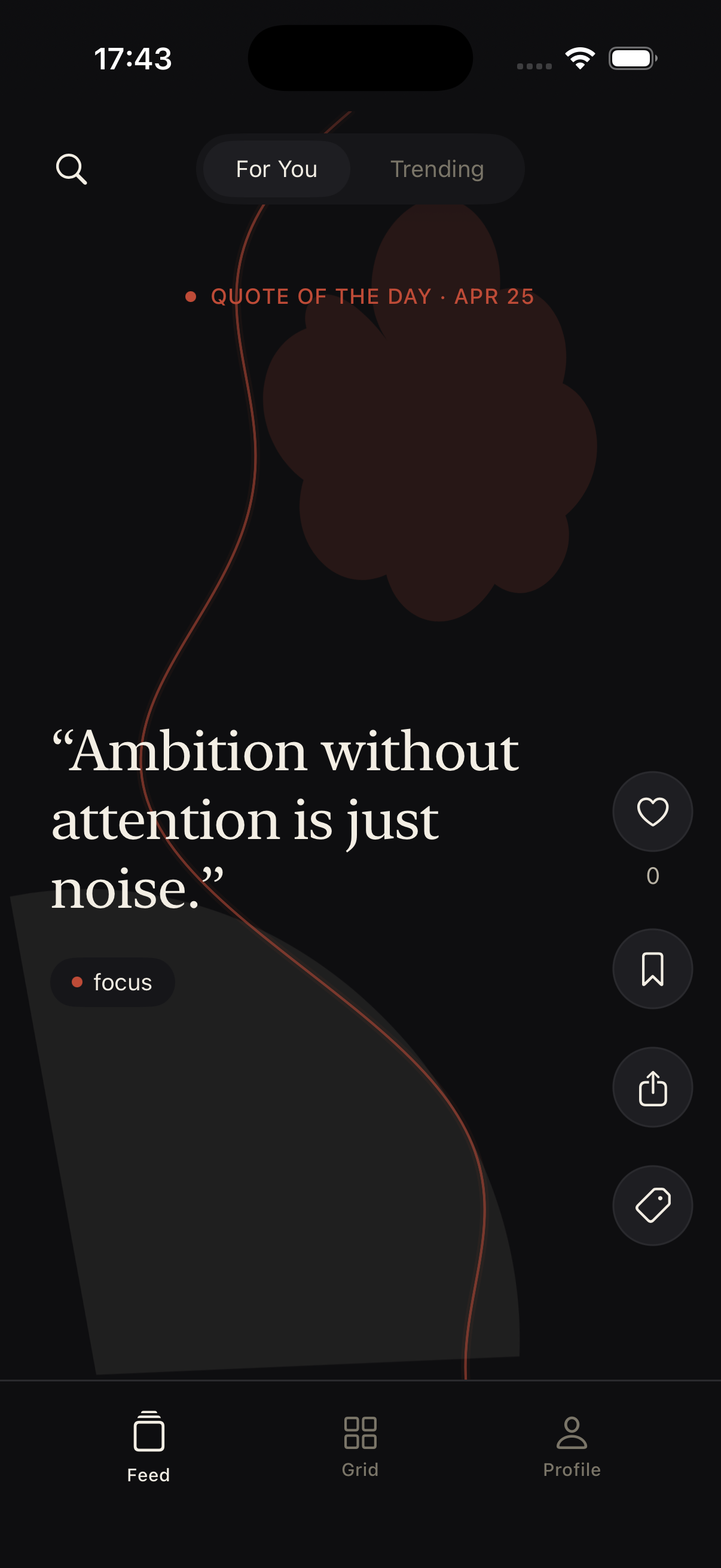 Quote of the Day feed, dark mode.